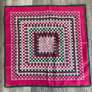 Sciarpa vintage modello quadri rosa verde retrò C anni 80 poliestere senza marchio - Foto 1 di 5