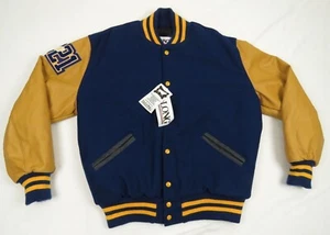 NWT Delong Leather Wool Blue Gold Full Snap Varsity Letterman Coat JackAll Sizes - Picture 1 of 5