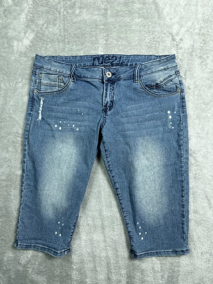 Bermuda jeans feminina 36 jeans júnior 13 Rue21 azul jeans desgastado 36x16 - Imagem 1 de 4