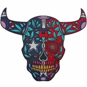 Texas Bull Sugar Skull Patch Large Houston Football Horns Iron On Embroidered - Picture 1 of 1