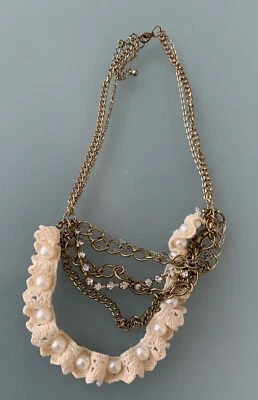 Collar de ganchillo de cadena de oro oscuro perla diamante  Foto 1 de 3