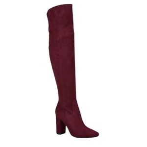 Guess Over The Knee Boots Suede Burgundy Thigh High Heel Boots - Picture 1 of 12