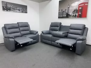 Grey Leather Electric Recliner 3 + 2 Seater Set | Extra High Backrest | Quality - Picture 1 of 6