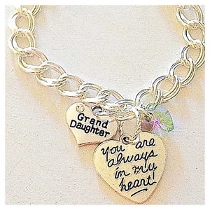Grand Daughter Silver Custom Charm Bracelet 'You Are Always in My Heart' Jewelry - Picture 1 of 3