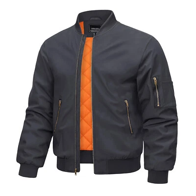 Mens Casual Windproof Bomber Jacket Full Zip Windbreaker Warm Winter Padded Coat - Image 1 of 4