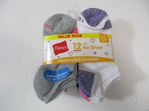 NIP Girls Hanes Shoe Size 4-9 Moisture Control Breathable Everyday No Show Socks - Picture 1 of 12