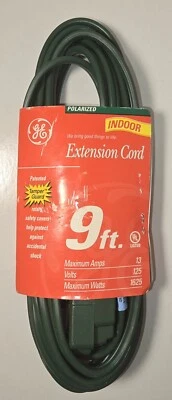 Green Electrical Cords 9 FT 3-Outlet Indoor Extension Cord Christmas Lighting GE - Image 1 of 4