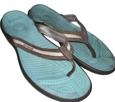 Sandalias Crocs Capri de gamuza para mujer talla 10 azul marrón LEER Foto 1 de 4