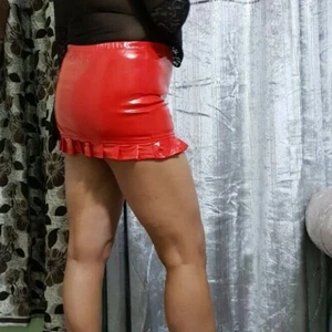 Red Pvc Micro Mini Skirt Women's Lower Frill Hem Wetlook Bodycon Short Skirt.... - Picture 1 of 9