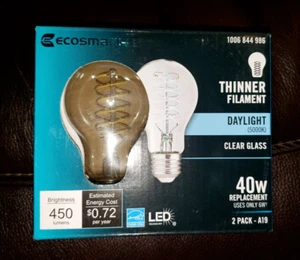 Ecosmart-2-pack Daylight Clear Glass Spiral Thin Filament Bulbs-Dimmable - Picture 1 of 6