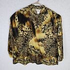 Vintage BonWorth Curdoroy Mock Neck Cheetah Print Floral Long Sleeve Shirt Large