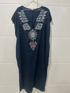 ADRIFT sequin Kaftan Navy  3XL Resort Wear Cruise Wear 100% Cotton Comfortable - Picture 1 of 11