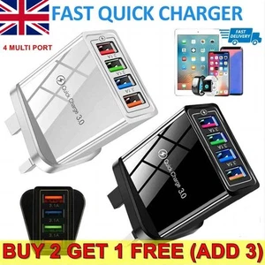 4 Multi-Port Fast Quick Charge USB Hub Mains UK Plug Adapter UK EU Wall Charger - Picture 1 of 15