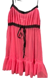 VICTORIAS SECRET Sz S Hot Pink Solid Chiffon Accordion Pleats Babydoll Gown - Picture 1 of 3