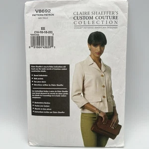 VOGUE Misses' Jacket Claire Shaeffer's Pattern V8692 Size 14 - 20 - Picture 1 of 10