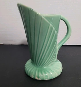 Vintage Keramik Krug Jade Grün Art Deco Mid Century 40er Dekor Wirbel Muschel - Bild 1 von 9