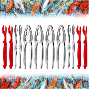 13 Pieces Crab Leg Crackers Set Including 4 Nut Crackers, 4 Lobster Shell Forks, - Picture 1 of 12