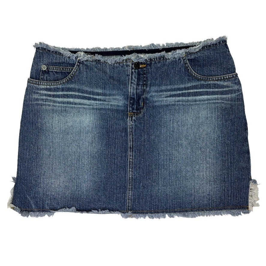 Minifalda SO para mujer 15 azul denim con dobladillo deshilachado desgastada informal estilo Y2K Foto 1 de 4