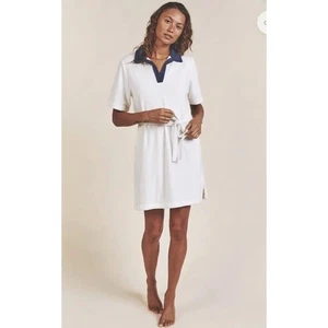 Vestido de tela Trovata Birds of Paradis Althea Terry en blanco azul talla mediana - Imagen 1 de 10