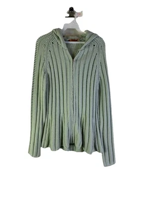 Vintage Y2K Womens Large Merino Wool Ribbed Hooded Cardigan Sweater Streetwear - Image 1 of 4