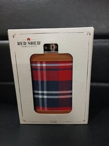 Capannone rosso 7,4 oz fiaschetta in acciaio inox foderata in plaid a righe rosse - Foto 1 di 3