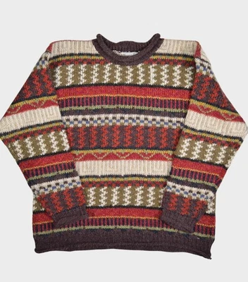 Suéter Vintage New York Jeans Mujer XL Multicolor Rayas Cuello Redondo Grueso Tejido Foto 1 de 4
