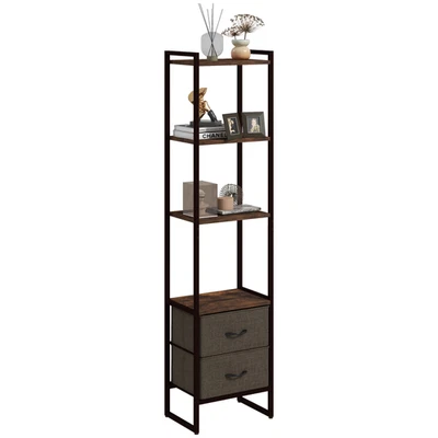 Industrial 4-Tier Bookshelf With 2 Fabric Drawers Rustic Brown Dark Brown HOMCOM - Image 1 of 4