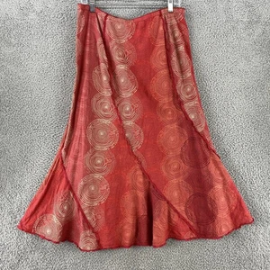 J Jill Skirt Womens Medium Petite Red Circle Print Linen Blend Boho Flared Midi - Picture 1 of 9
