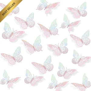 48 Pcs 3D Butterfly Wall Decor, 4 Styles, 3 Sizes, Removable Pink Birthday & Par - Picture 1 of 12