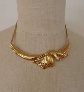 VINTAGE 80s Authentic GIVENCHY Lace Ribbon CHOKER NECKLACE Gold Plate Chain 17"L - Picture 1 of 9