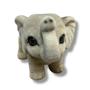 Josef Originals Cute Flocked Fuzzy Mama Elephant Figurine Lucky Raised Trunk - Picture 1 of 6