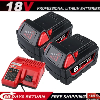 FÜR MI1WAUKEE 2x Für Milwaukee M18 High Output Akku M18B6 18V XC 8,0 Li-Ion 48-11-186