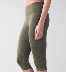 Lululemon Athletica In The Flow Crop Ruched Leggings Green Size 6 - Picture 1 of 6