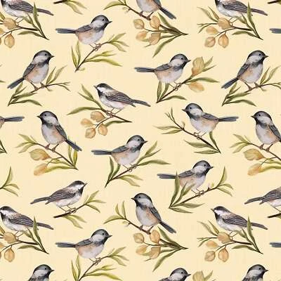 Wilmington Prints - Chickadee Charm - Birds Allover - Cream, Fabric BTY - Image 1 of 4