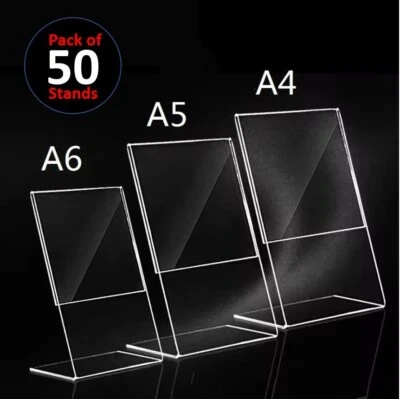 Soporte de exhibición de acrílico en forma de L 50 piezas A4, A5, A6 soportes de menú para letreros inclinados Foto 1 de 4