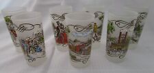 Vintage Currier & Ives Frosted Drinking Glasses Set of 7 - 1950s Whimsical! 