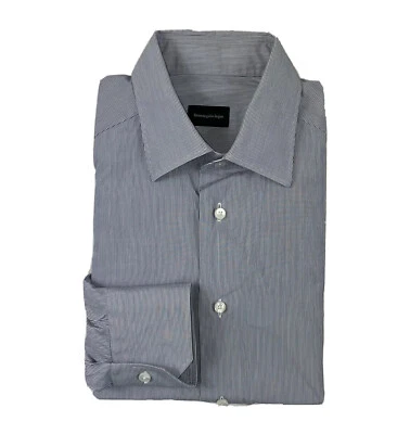 Ermenegildo Zegna Current Blanco Azul Rayas Algodón Botón Frontal 15.75 Foto 1 de 4