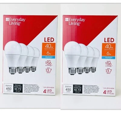 2X 4 Everyday Living General Purpose LED A19 Light Bulbs 6W (40W Rep) Daylight - Image 1 of 4