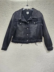 Cello Distressed Denim Jacket Short Acid-Washed Black Button Up Womens Size 1X - Picture 1 of 8