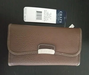 CHAPS Womens Tri Fold Wallet Organizer Checkbook Brown Clutch Snap Closure NEW - Picture 1 of 15