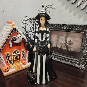 Halloween Witch Walking Black Cat Figurine Statue Black White Decor 15.75" NEW - Picture 1 of 8