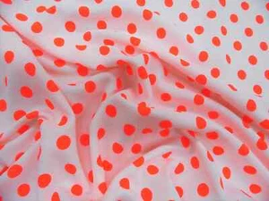 Printed Liverpool Textured Stretch Fabric Sm Polka Dot Neon Orange White G301 - Picture 1 of 1