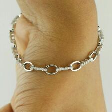 Sterling Silver Round Simulated Diamond Tennis Bracelet In 14K White Gold Plated