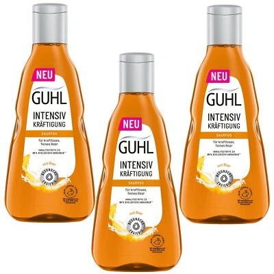 3x 250ml Guhl Intensiv Kräftigung Shampoo Bier für kraftloses feines Haar stärkt