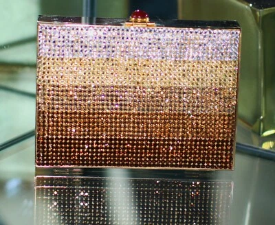 Judith Leiber SWAROVSKI CRYSTAL OMBRE SHOULDER BAG Clutch BOOK BOX GOLD TOPAZ - Image 1 of 4