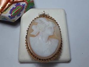 Antiguo broche/colgante de oro amarillo de 10 quilates camafeo ovalado tallado enmarcado sacacorchos #9757 - Imagen 1 de 7