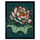 Lotus Flower Old School USA Tattoo Rockabilly 50s Framed Art Picture Print 9X7"