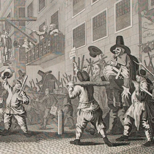 Grabado en cobre Thomas Cook según William Hogarth Burning the Rumps Londres siglo XIX - Imagen 1 de 4