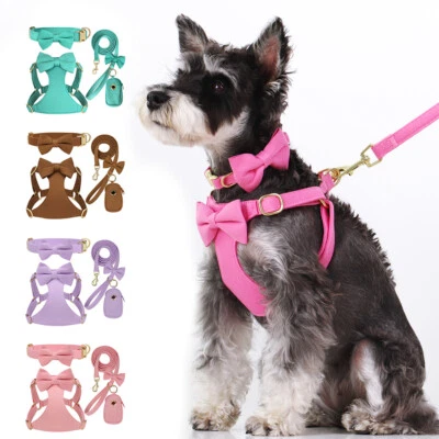 Bow-tie Dog Harness and Leash with Collar Waste Bag Set Adjustable for Puppy - Image 1 of 4