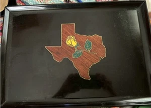 Couroc Of Monterey Tray w Inlaid Wood & Brass State Of Texas Yellow Rose Theme - Picture 1 of 4